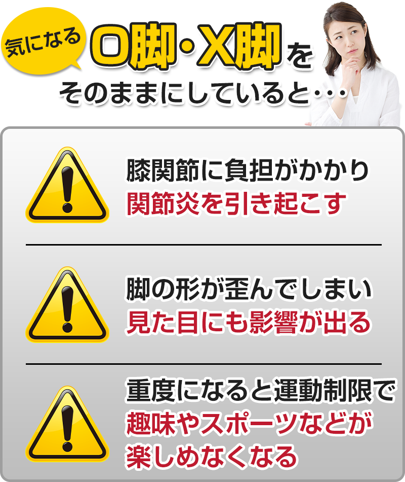 O脚、X脚をそのままにしていると